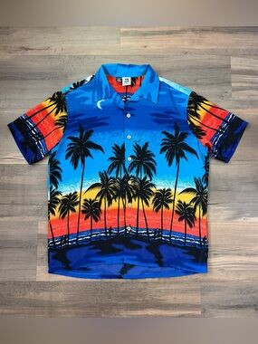 Kennington Ltd. California Men's Vibrant Hawaiian Beach Sunset Shirt Size Large